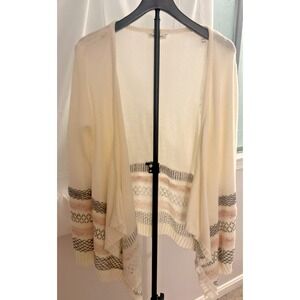 Womens Large Ivory Cardigan Open Waterfall  Front Boho Cozy Cottagecore Layering